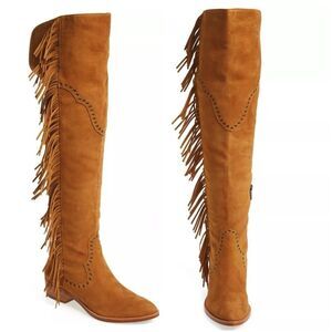 Frye Camel Brown Suede RAY Fringe Zip Over the Knee Boot Sz 10 M